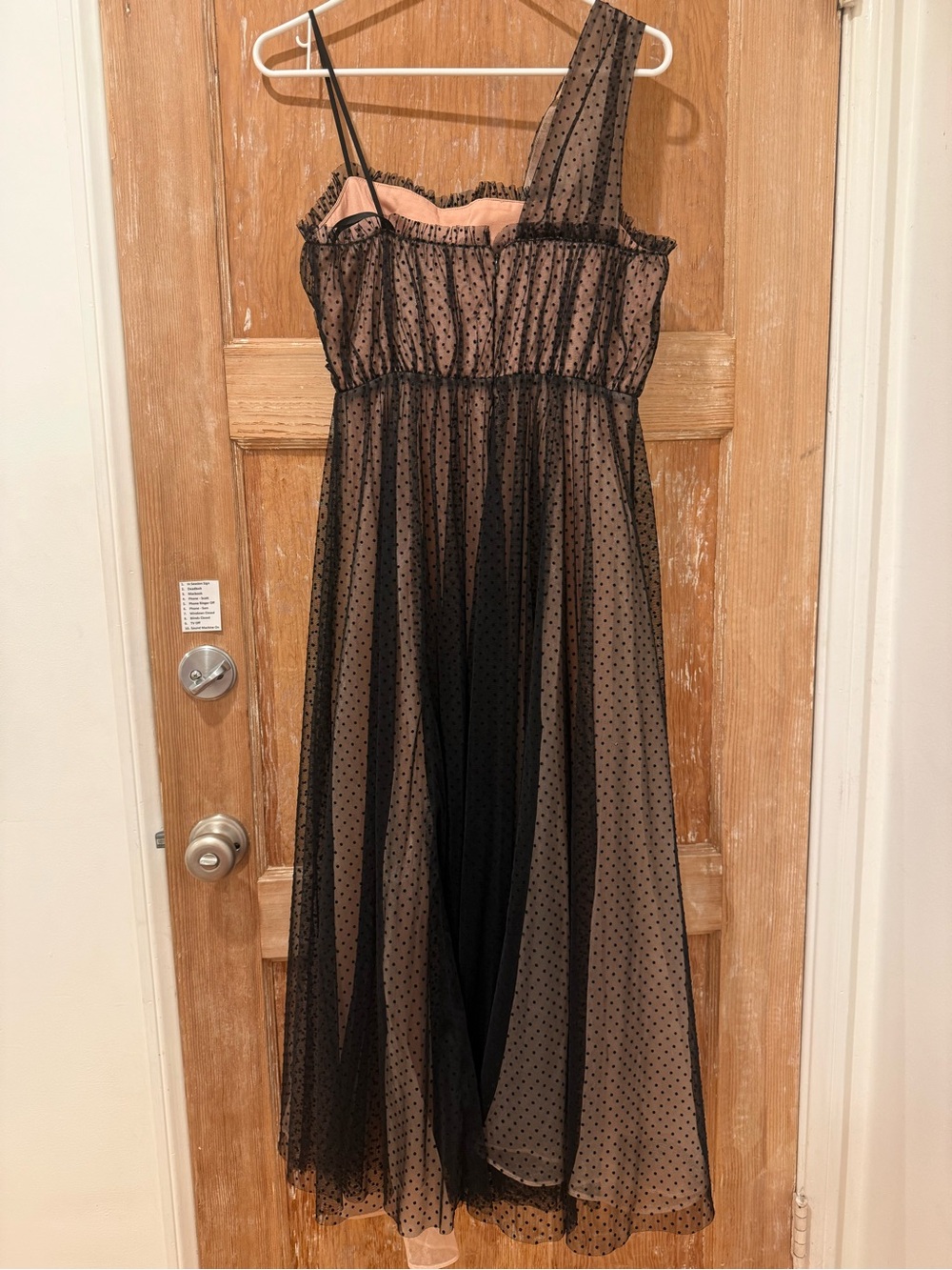Anthropologie Black Polka Dot One-Shoulder Tulle Dress with Nude Lining - Picture 4 of 7